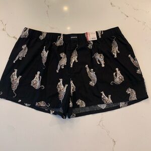 Woven Pajama Boxer Shorts, Tiger Print 3'' Inseam, Women's Size 2X NEW